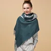 2019 Hot sell ladies noble plain pattern dark green and gray double color knitted wool scarf