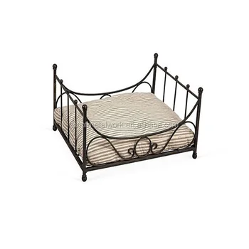 Antique Style Pet Accessories Black Wrought Iron Dog Bed With Antique Style Pet Accessories Black Wrought Iron Dog Bed With Ticking Cushion Luxury Metal Frame