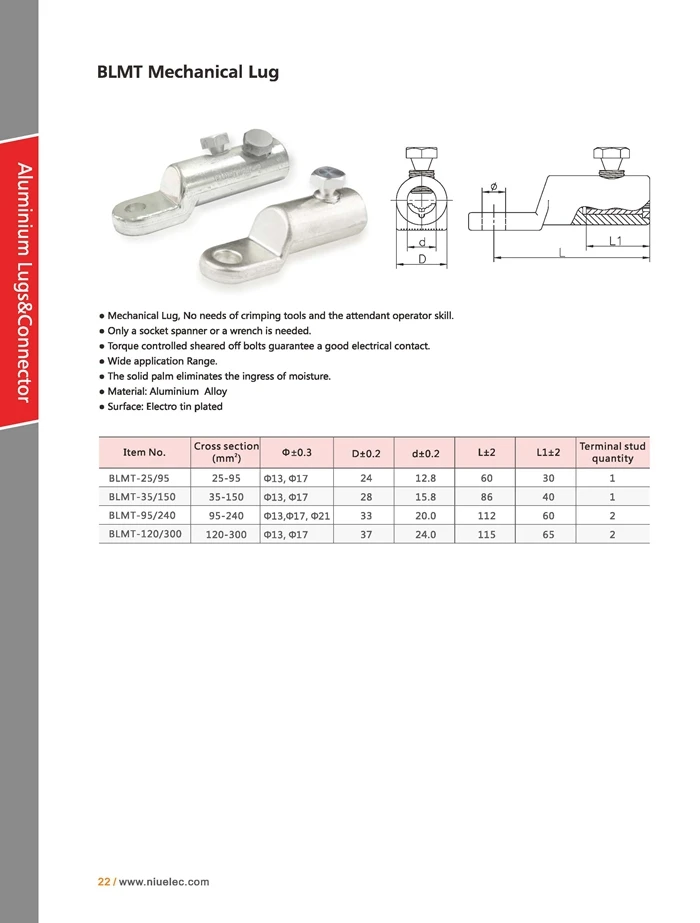 Low Voltage Screw Cable Lugs For Aluminium Conductors And Copper ...