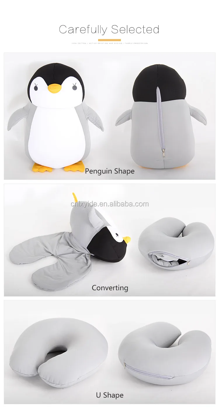 Custom Design Lovely Penguin Type 2 In 1 Microbeads Animal Neck Pillow