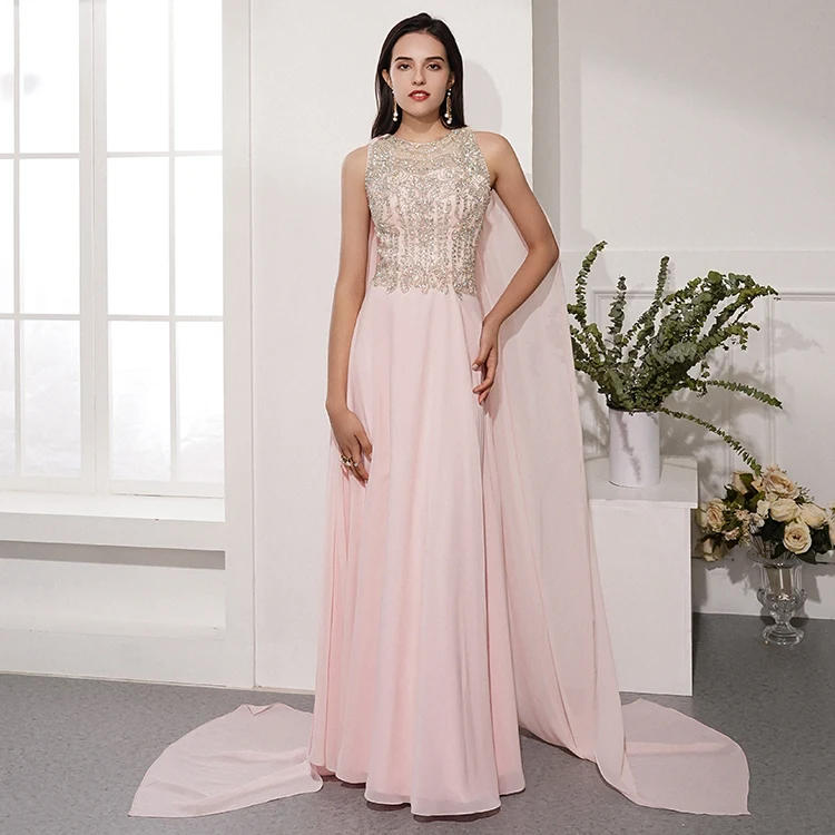 pink maxi prom dress