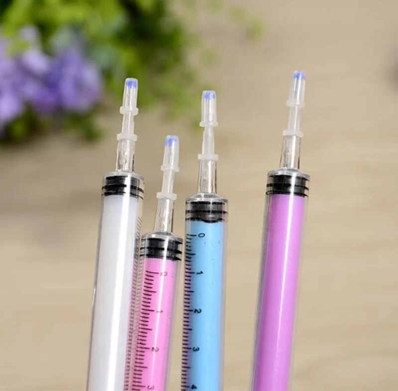 2 In 1 Cute Syringe Gel Pen Stationery Pens Plastic Crystal Material