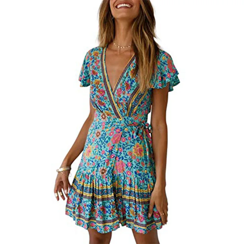 2019 High Quality One Piece Sexy Fashion Casual Clothes Ladies wear Women Summer Beach Bohemian Dress