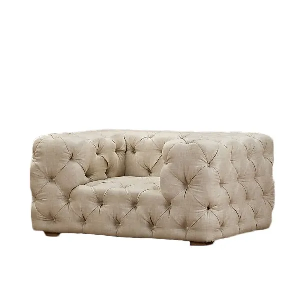Retro On Tufted Fabric Velvet Sofa With Ivory Color Retro On Tufted Fabric Velvet Sofa