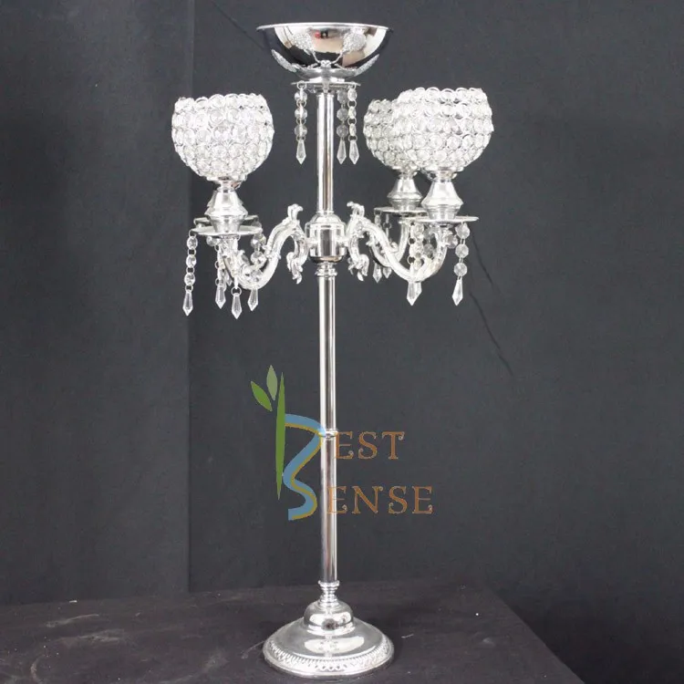 35" Crystal Candelabra With Flower Bowl Wedding Centerpiece For Wedding