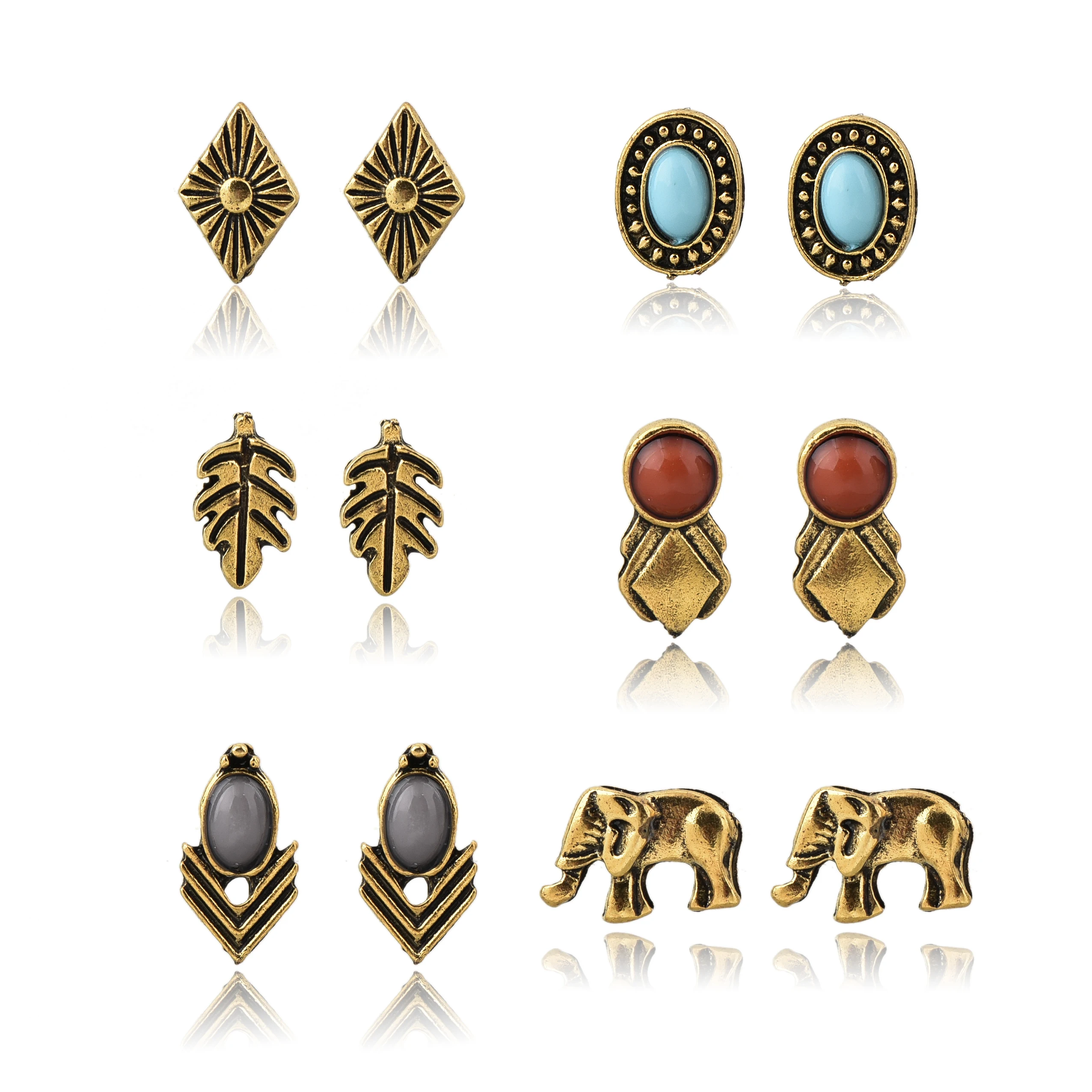 Good Quality Vietnam Jewelry Resin Earrings 6 Pairs Set Elephant