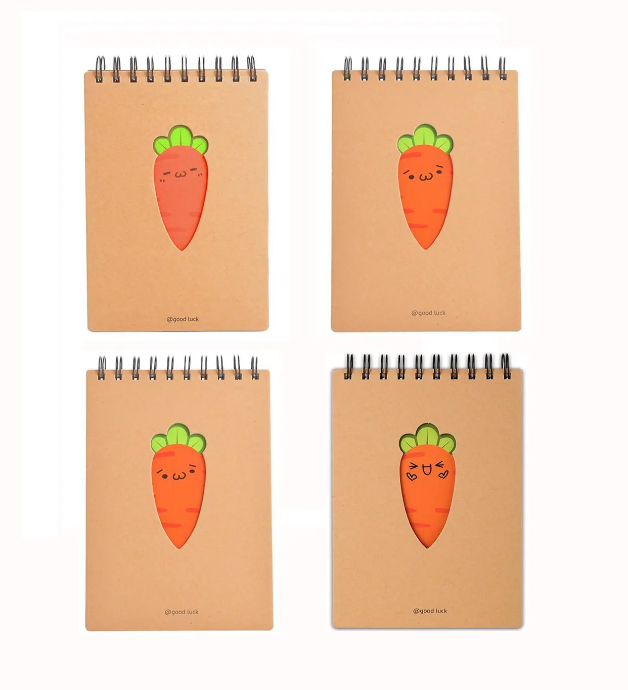 Ai-life 4Pcs Carrot Design Creative Top-Spiral Notepad Memo BooK Writing Journal Diary Planner Organizer, Mini Pocket Size Notepad Memo Pad Scratch Pad, 4Pcs Per Pack