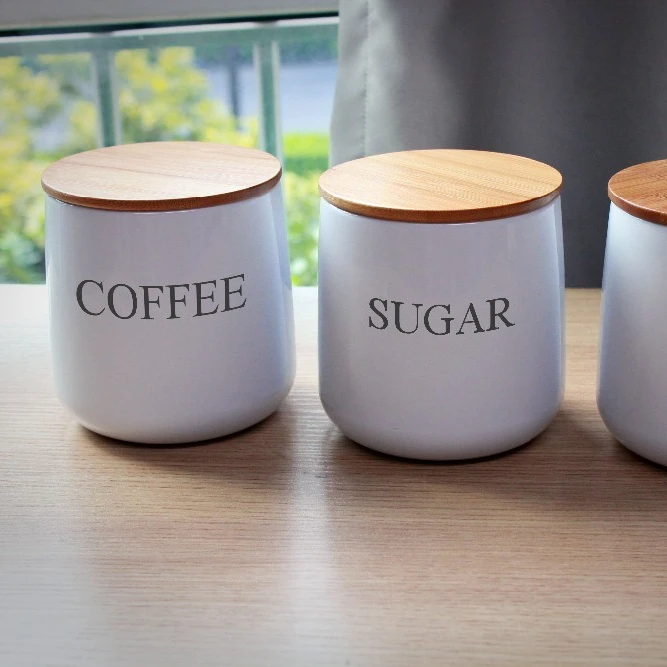 Sugar Coffee Tea Canister Sets With Bamboo Lid Wooden Lids - Buy Tea ...