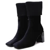 cz18021a high heels women party shoes chunky heel velvet square toe ladies sock boots