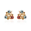 90236 Latest designed fashion earring three evil eyes designed indian gold plated stud earrings for young people
