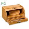 Eco-friendly Traditional Classic Rolltop Design Bamboo Wooden Bread Box With Drawer