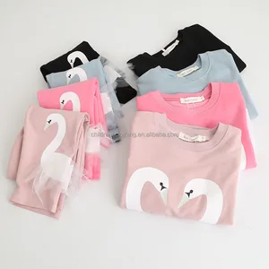 2017 Autumn Gilrs' Cotton Shirt and Pants with Swans Pattern Children Suit On Sale 2017 Autumn Gilrs' Cotton Shirt and Pants with Swans Pattern Children Suit On Sale