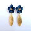 Latest beautiful painted flower earring stud with gold plating dangle marquise metal drop