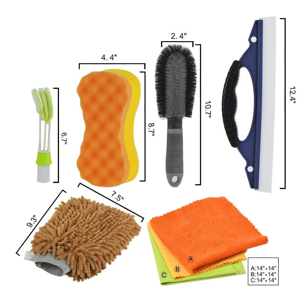 8pcs Car Wash Tool Kit Exterior And Interior Cleaning Tools In Box