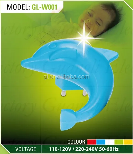 plug in night light with 0.6W and 110V or 220V Dolphin shape baby LED mini switch