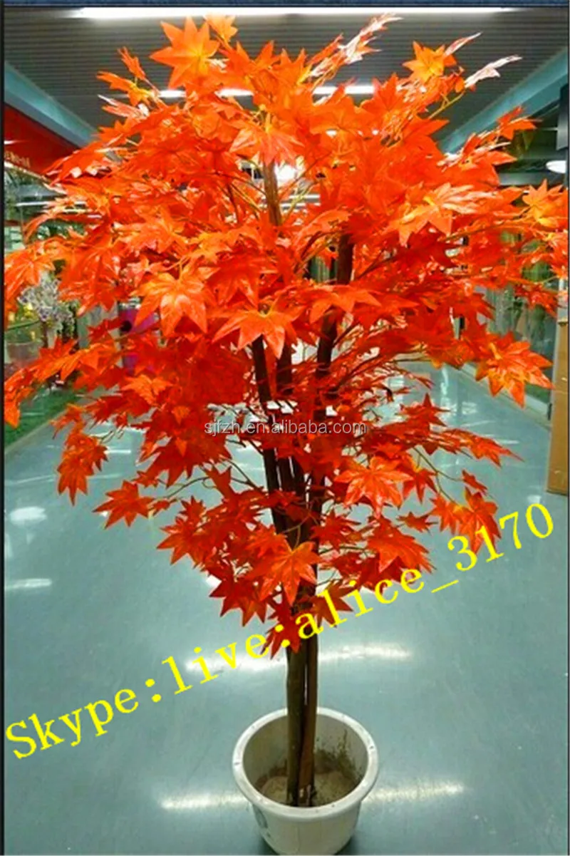 Sj Artificial Mini Maple Tree Fake Potted Red Tree For Indoor Home