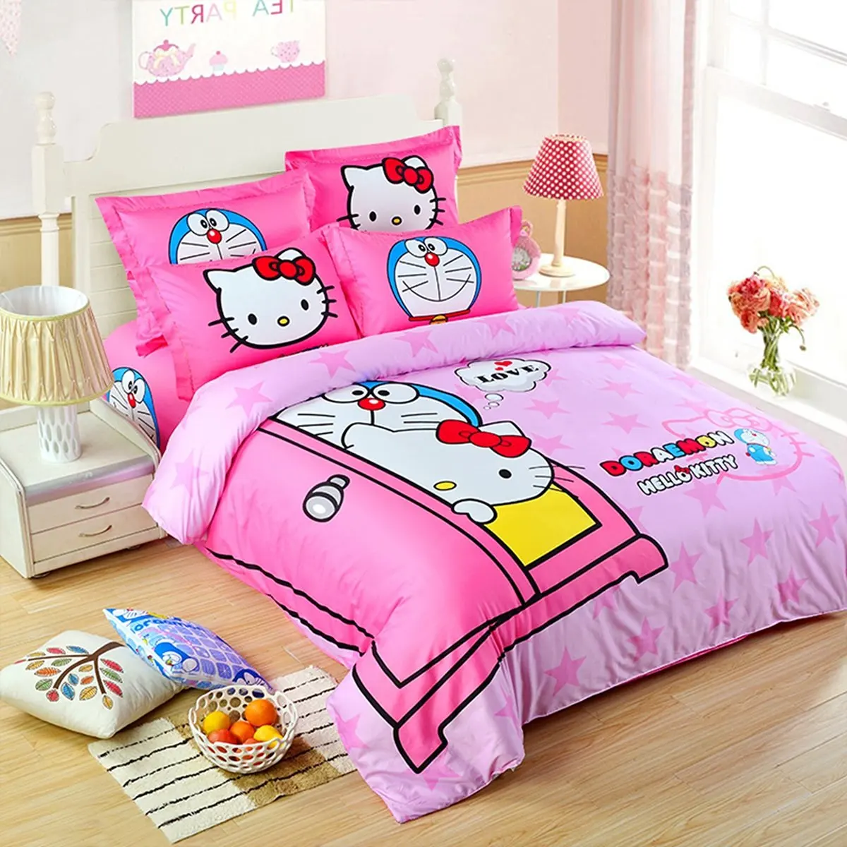 Casa 100 Cotton Kids Bedding Set Girls Doraemon Hello Kitty