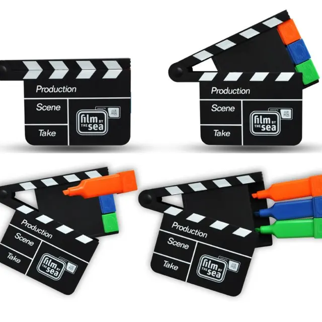 Three in one film shape multicolor cardboard highlighter promotional marker pen stationery set/Cardboard highlighter
