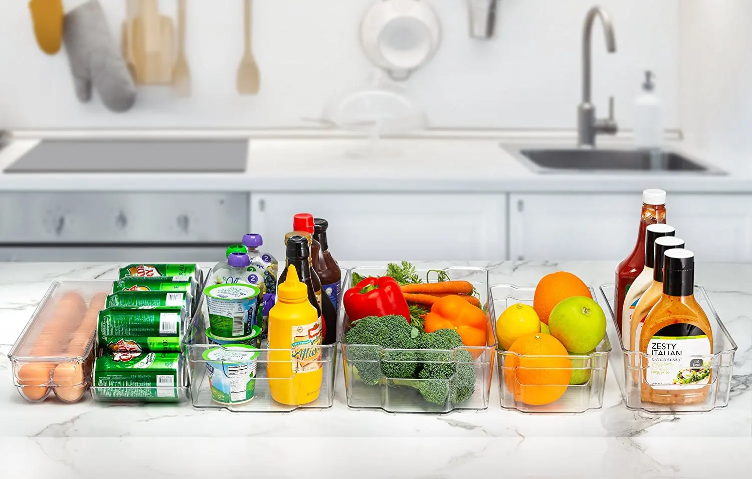 Fridge Bins and Freezer Organizer Refrigerator Bins Stackable Storage Containers (4-Piece)
