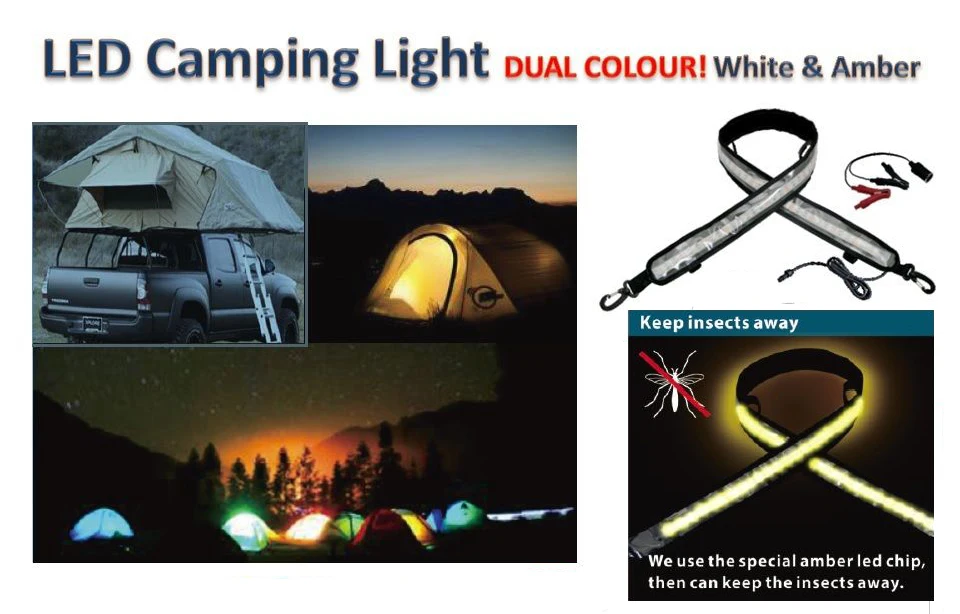 Dc12v Waterproof Dual Color Amber + White Led Flexible Camping Strip Light Kit Tent Lighting Bar