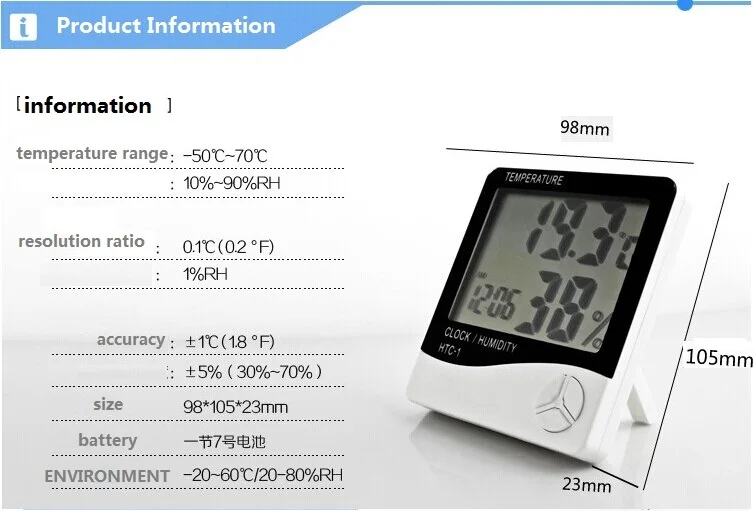 Portable humidity and temperature meter thermometer with hygrometer