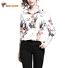 New arrival fashion high quality slim long sleeve turn-down collar nice design floral print ladies white blouses and shirts