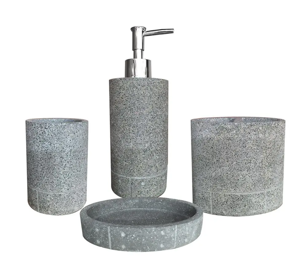 Grey Cement Bathroom Accessories Set 4pcs Concrete Bath Set