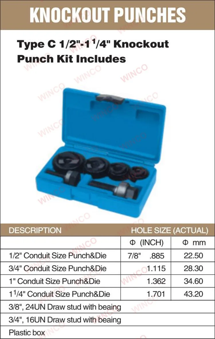 Standard Round Knockout Punches(type C 1/2"1 1/4") Buy Round Manual