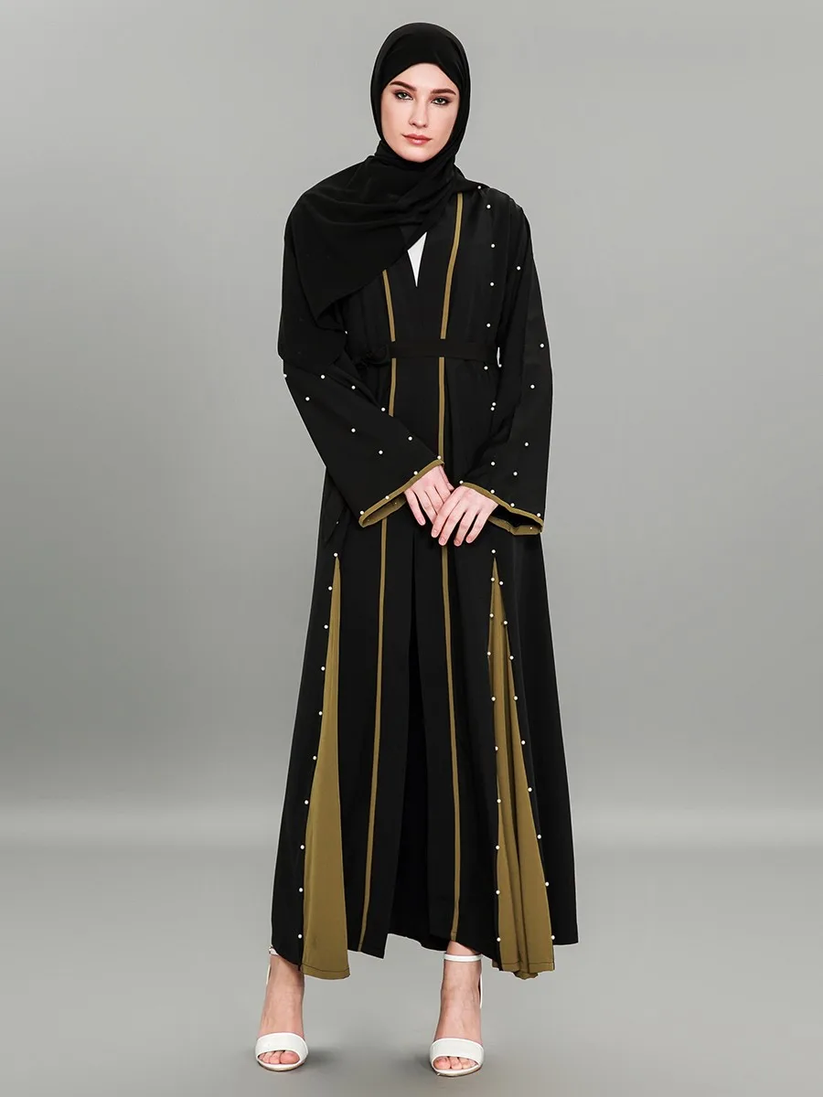 1586# In Stock Modern Muslim Black Clothing With Pearls Modest Dresses ...