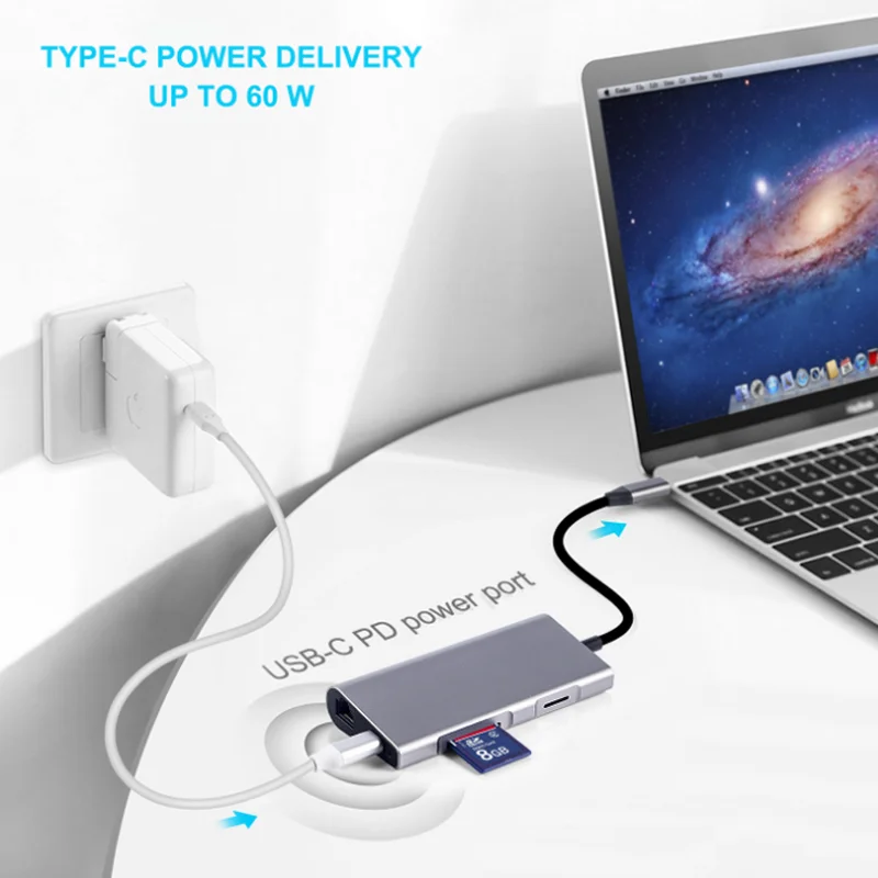 2018 newest 8 in 1 type c to usb hub