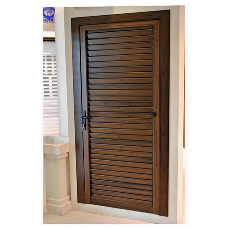 Wooden color size customized aluminium louvre door