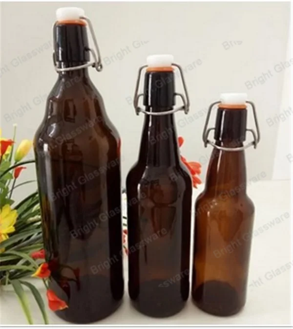 Download Glass Bottle With Gold Beer And Swing Top Closure 330Ml - China New Fashion Design For Glass ...