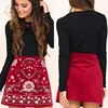100 % Cotton Short Mini Skirt Casual Floral Embroidered Red Skirt