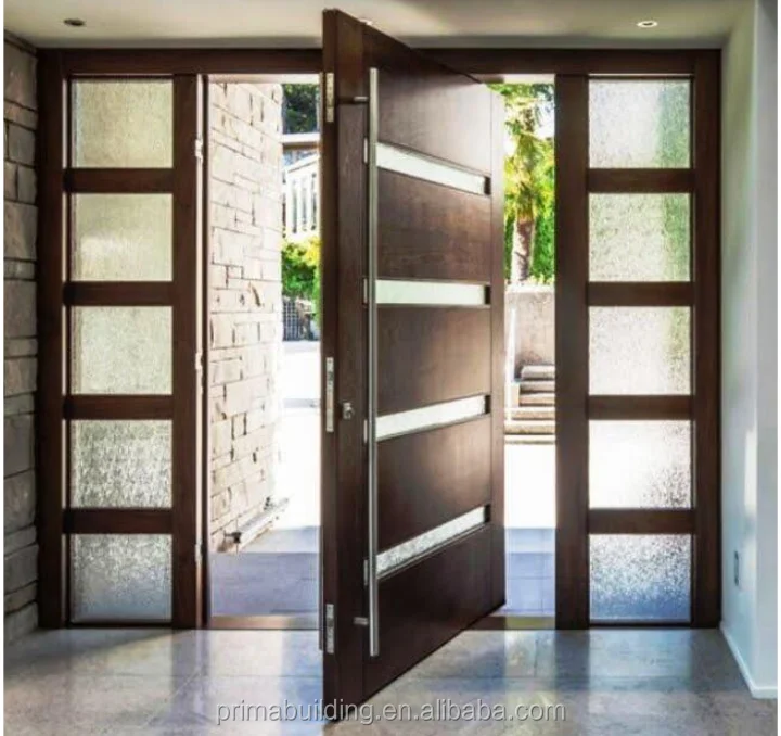 Single teak wood privot door  with 5mm clear glass design
