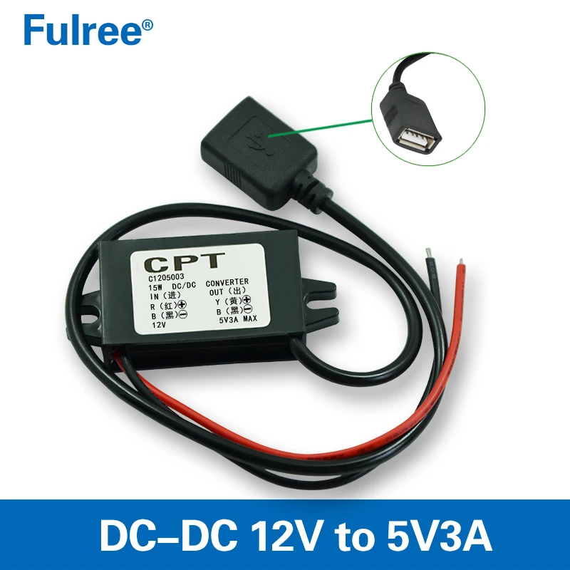 Convertidor de voltaje para autom/óvil CPT DC-DC 12V a 5V 3A Convertidor Micro USB Regulador reductor de voltaje para el tel/éfono inteligente para autos