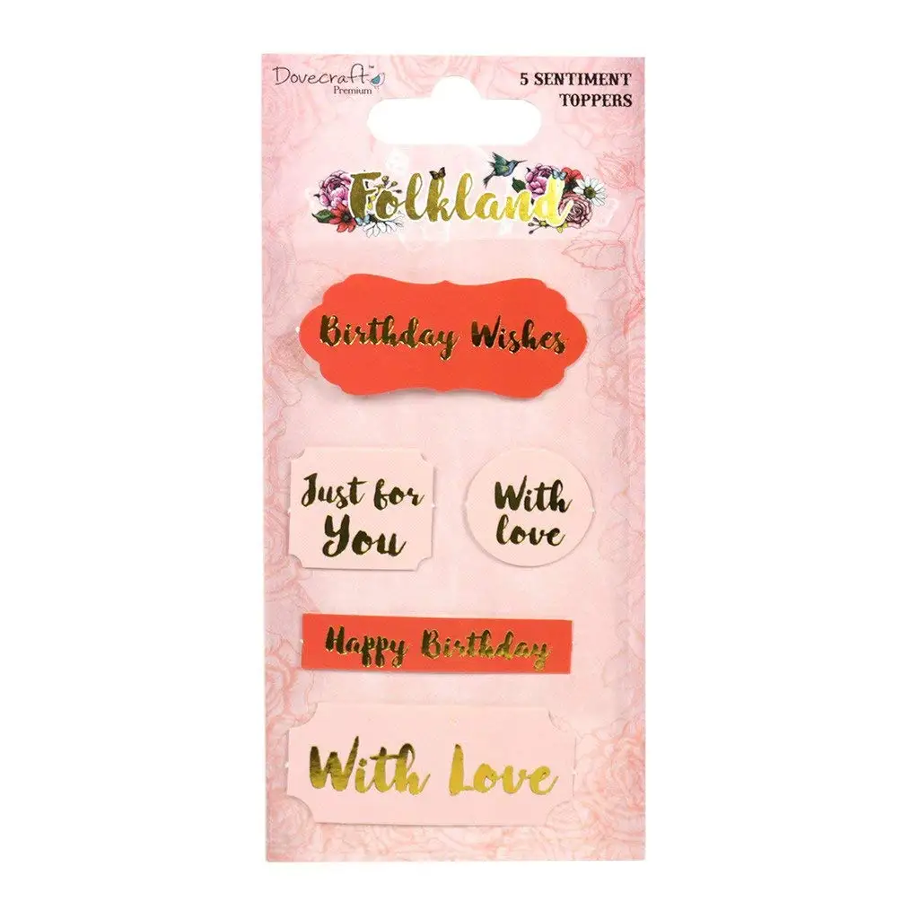 Dovecraft Premium Folkland Paper Craft Collection - Sentiment Toppers (5pcs)