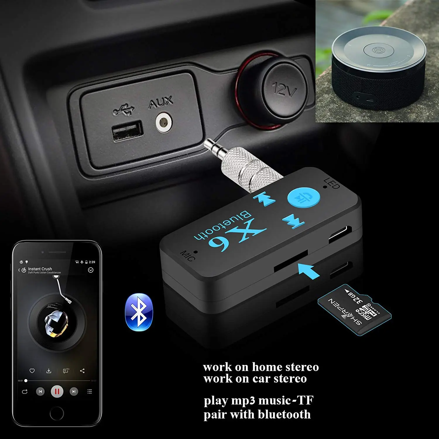 3.5mm Wireless Bluetooth Receiver With Mic Bluetooth Adapter Audio