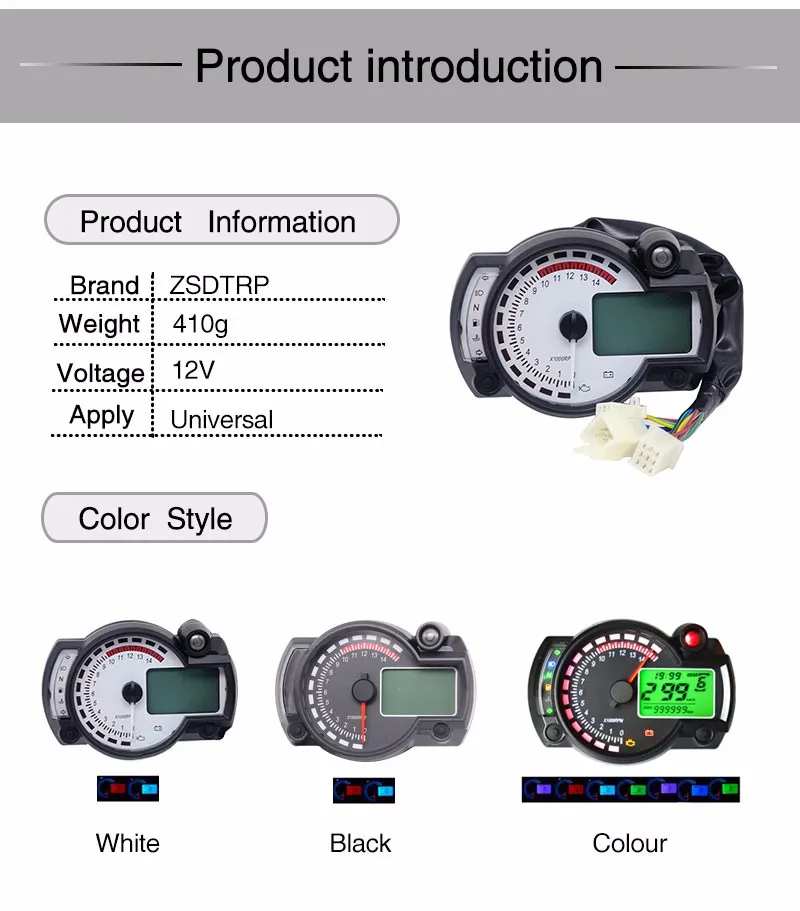 Colorful 15000rpm Universal Motorcycle Digital Lcd Km H Mph Speedometer Odometer Tachometer