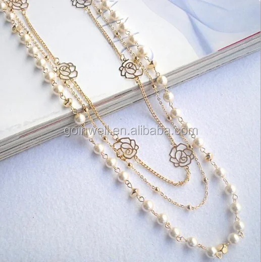 Fashion Jewelry Rose Pearl Necklace,Daily Wear Sweater Necklace For Women Buy Channel Fashion