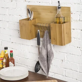Wall Mounted Bamboo Storage Rack Kitchen Utensil Wall Mounted Bamboo Storage Rack Kitchen Utensil