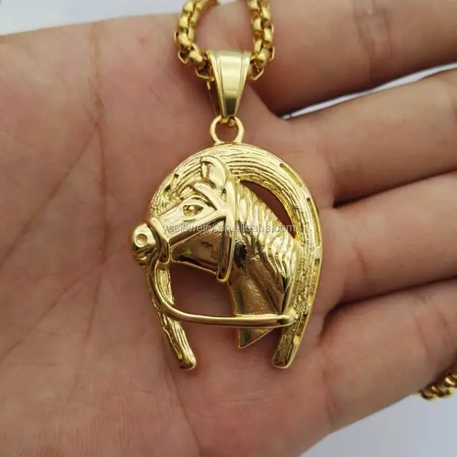 jewelry two-tone color horseshoe pendant diamond-encrusted horse