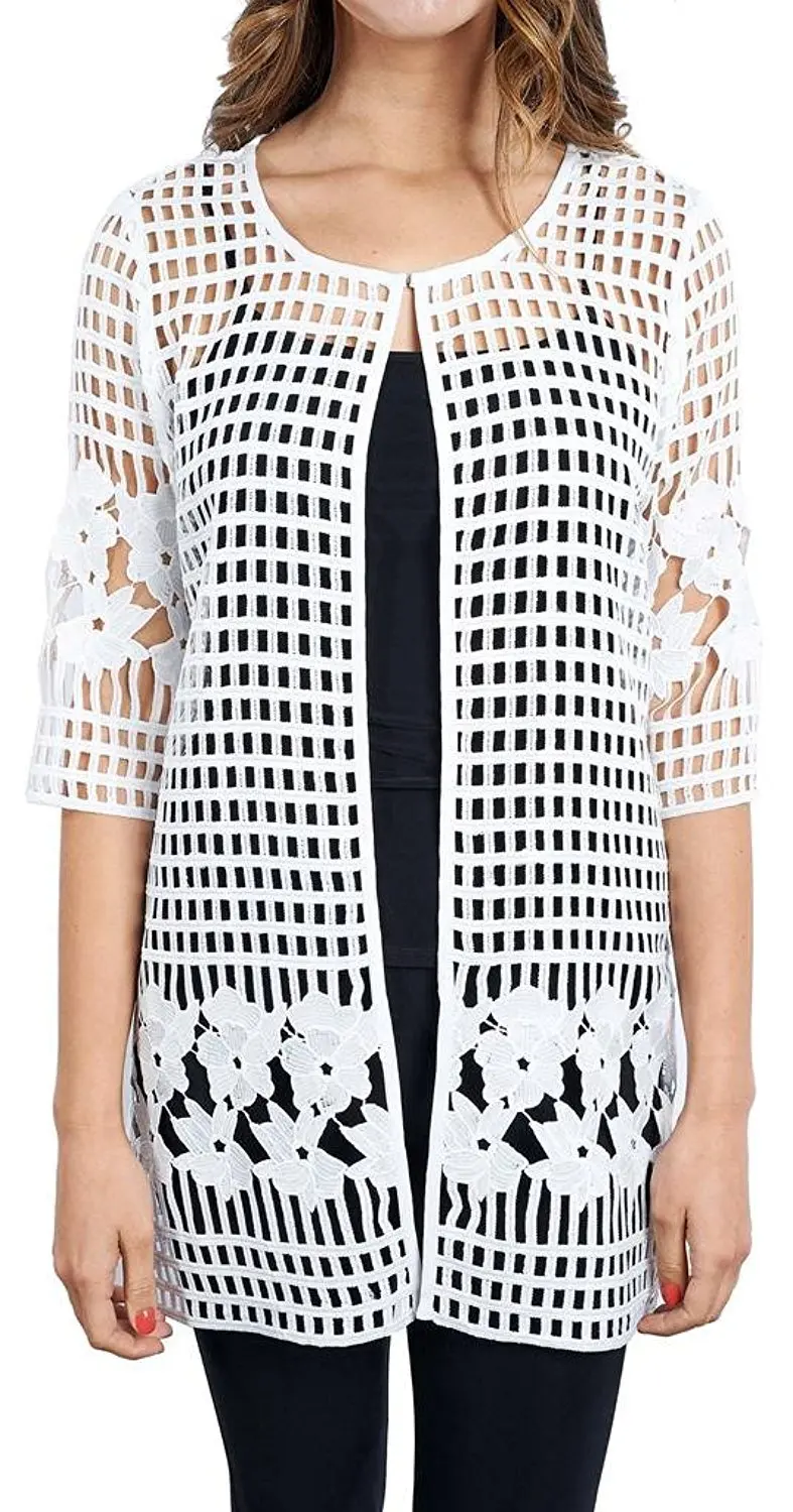 Joseph Ribkoff Black /& White Striped Textured Coverup Jacket Style 172852