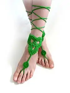 Green Beach Wedding Sandals,Wedding Accessory,Sexy Beach Sandals, Crochet Barefoot Sandals, Barefoot Sandals , Crochet Anklet, Sexy Lace Sandals,Beach,Wedding Footwear, Bridesmaid Sandals (Green-01)