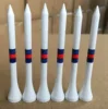 high class wooden golf tees with two color stripes printed on shank