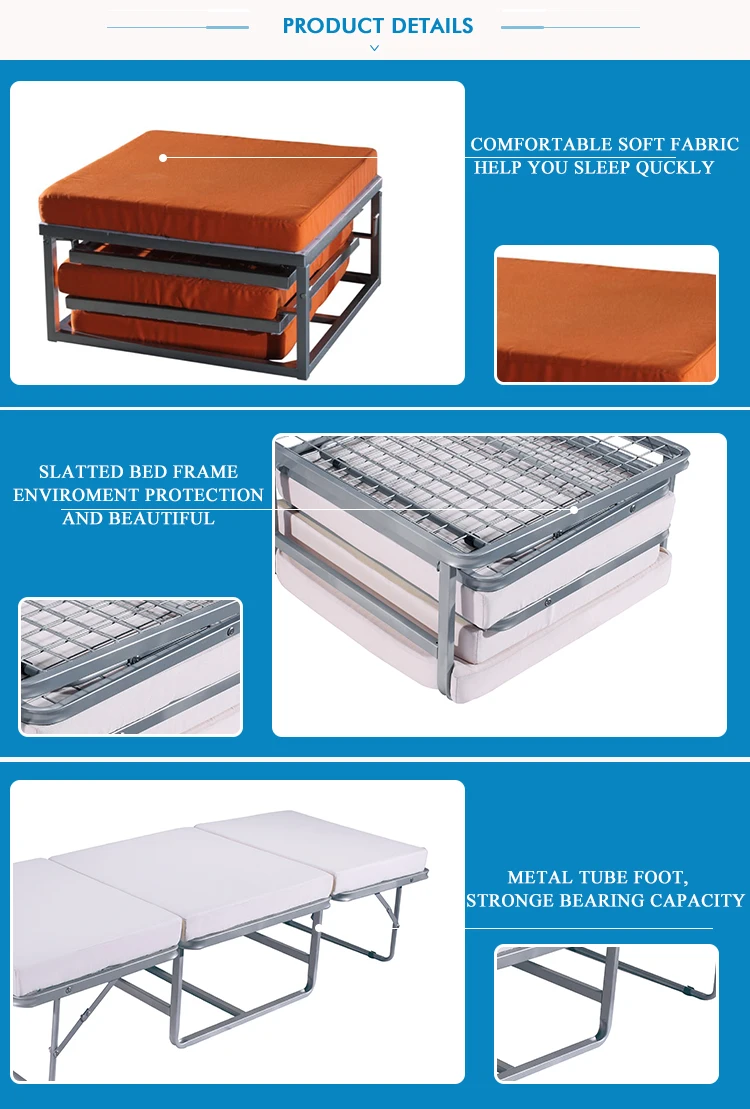 Metal Foldable Sofa Bed Triple Ottoman Folding Bed With Mattress Dj