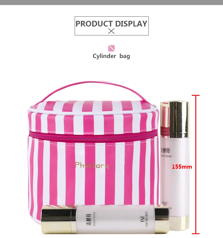 Pu Leather Cosmetic bags wholesale cosmetic bag set organizer Pink stripe printed custom cosmetic bag