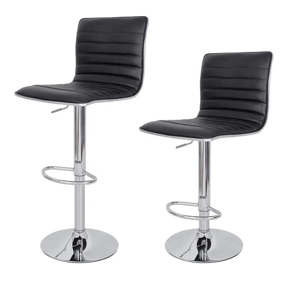 
Breakfast Bar Stools with Backs PU Kitchen Stools Swivel Black 