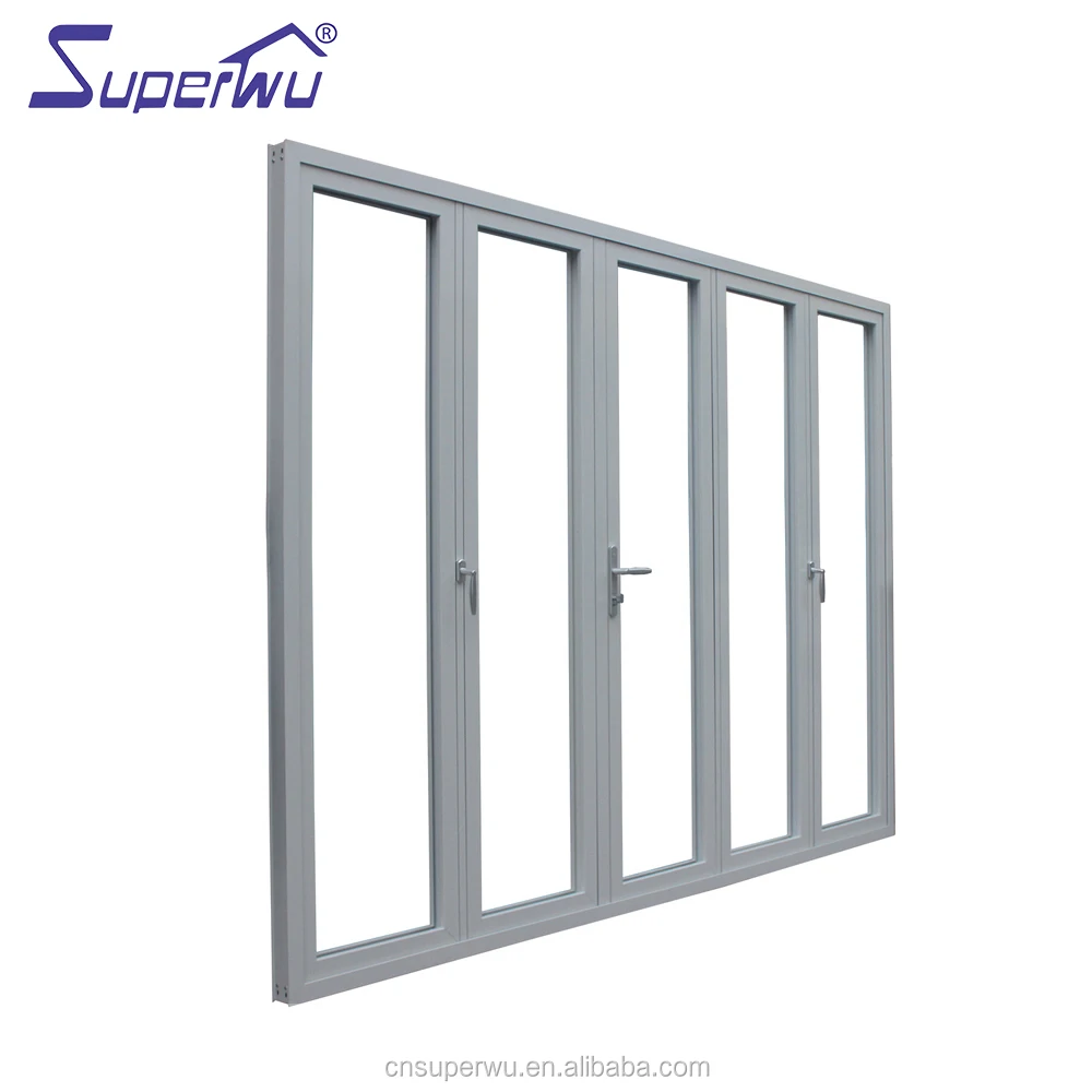 Soundproof thermal break wooden color Luxury Exterior Patio Lowes Glass Accordion Aluminium Bi-fold Doors