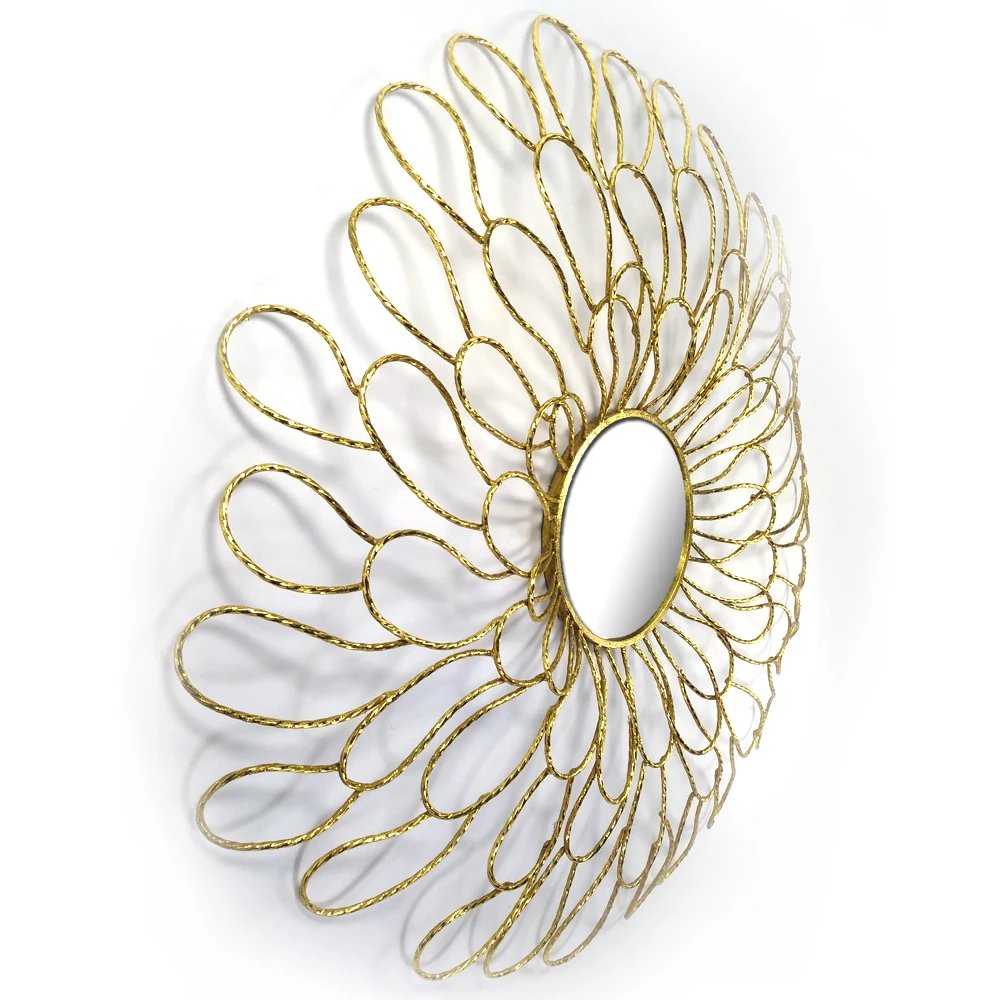 50 Inch 126cm Flower Shape Gold Large Wall Mounted Metal Frame Mirror