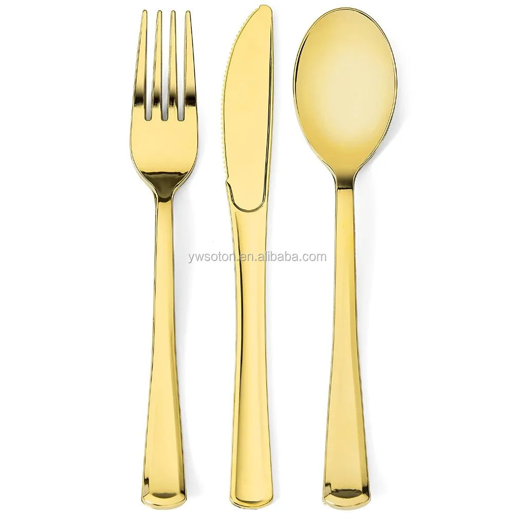 Gold Look Alike Plastic Silverware Flatware Pack Cutlery Set Gold Look Alike Plastic Silverware Flatware Pack Cutlery Set